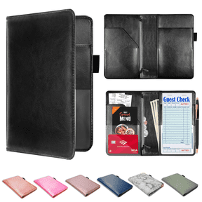 ComfiTime Server Book for Waitress – PU Leather Waitress/Waiter Book with Zipper Pocket for Money/Coins, Serving Book Organizer Wallet w/ Pen Holder, Guest Check Presenters for Restaurant, Black