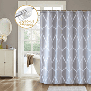 ComfiTime Shower Curtain with Hooks   Heavy-Duty Mold/Mildew-Resistant, Weighted-Hem Fabric Bathroom Curtain, Water-Repellent, Machine-Washable, Fade-Resistant, Wavy Print, 72 x 72, Gray