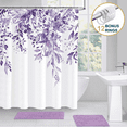 thumbnail image 1 of ComfiTime Shower Curtain with Hooks – Heavy-Duty Mold/Mildew-Resistant, Weighted-Hem Fabric Bathroom Curtain, Water-Repellent, Machine-Washable, Fade-Resistant, Hanging Vines Design, Purple, 72 x 72, 1 of 10