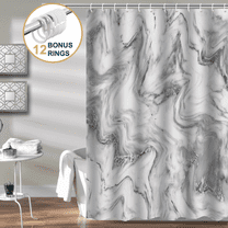 ComfiTime Shower Curtain with Hooks – Heavy-Duty Mold/Mildew-Resistant, Weighted-Hem Fabric Bathroom Curtain, Water-Repellent, Machine-Washable, Fade-Resistant, Marble, Gray, 72 x 72
