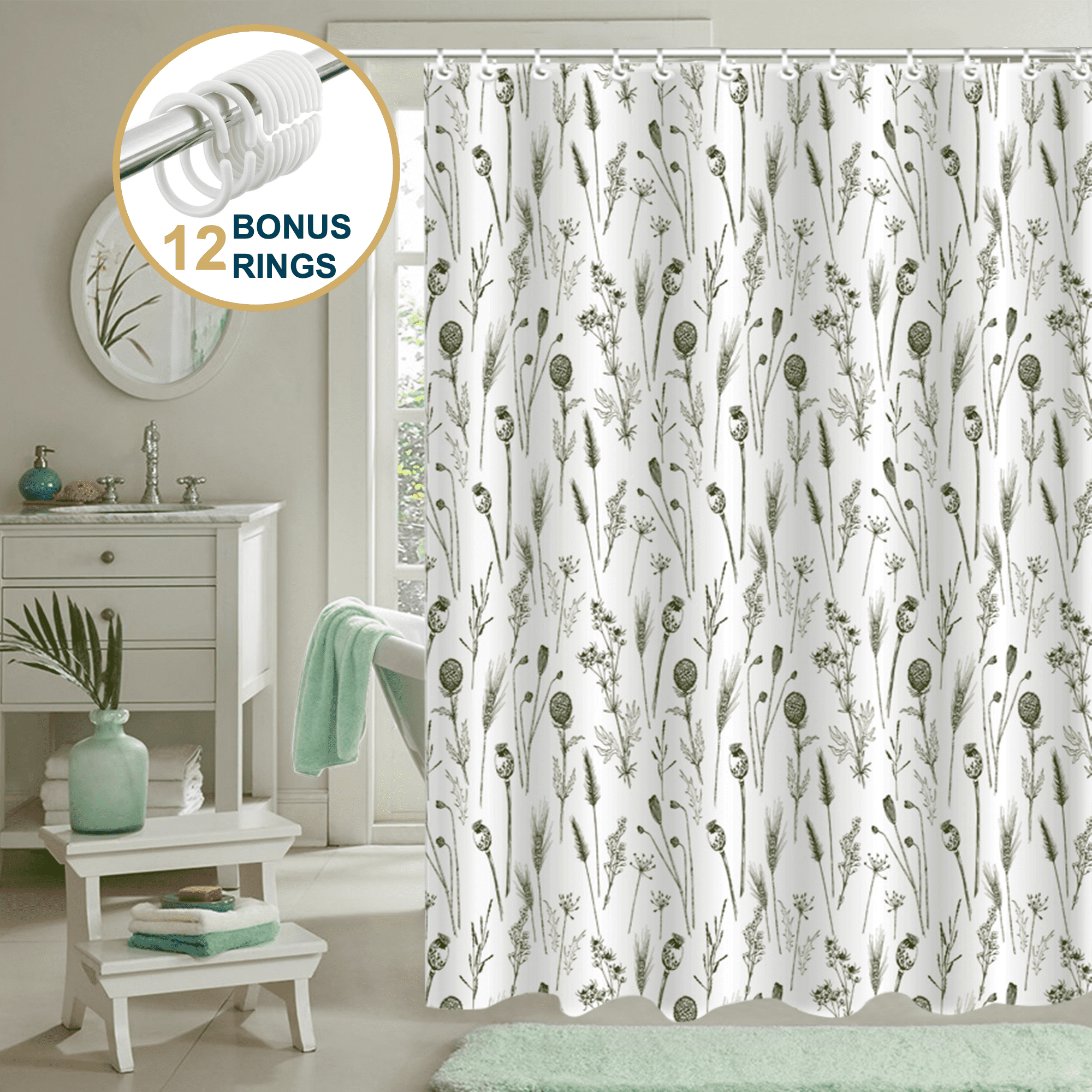 ComfiTime Shower Curtain with Hooks – Heavy-Duty Mold/Mildew-Resistant ...