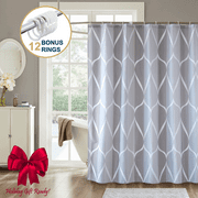 ComfiTime Shower Curtain with Hooks – Heavy-Duty Mold/Mildew-Resistant, Weighted-Hem Fabric Bathroom Curtain, Water-Repellent, Machine-Washable, Fade-Resistant, Wavy Print, 72 x 72, Gray