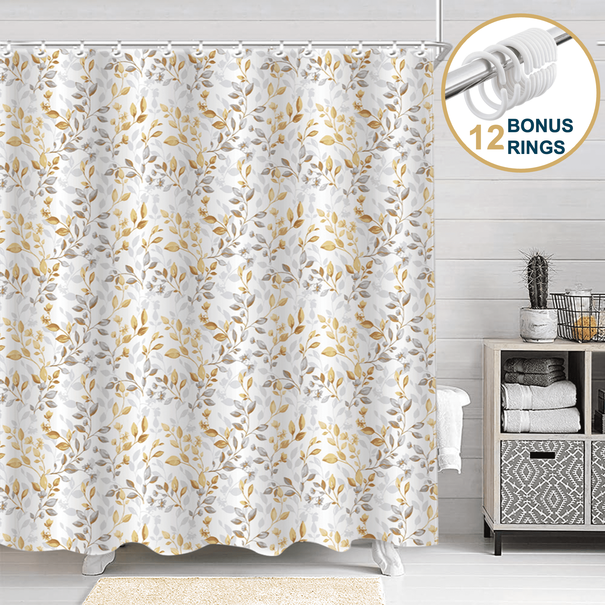 ComfiTime Shower Curtain with Hooks – Heavy-Duty Mold/Mildew-Resistant ...
