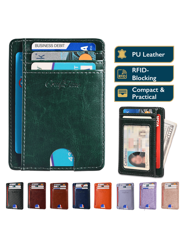 Slim Men’s Wallet - RFID Minimalist Wallet for Men & Women, Small Thin Leather Wallet with ID Window, Credit Card Holder Front Pocket Wallet, Travel Accessories & Gift Box, Midnight Pine
