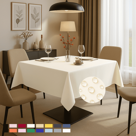 ComfiTime Tablecloth – 54 x 54 Durable Polyester Fabric Table Cover Cloth for 2-3 ft Square Table, Spill/Stain-Resistant, Reusable/Washable, Indoor/Outdoor Dining/Party/Wedding/Banquet, Cream