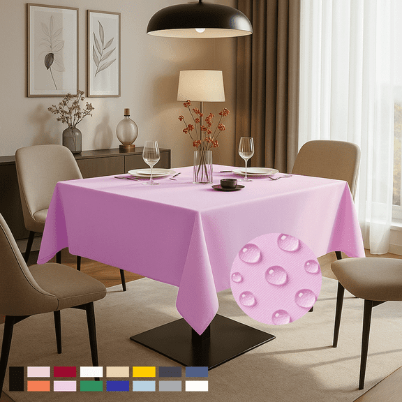 ComfiTime Tablecloth – 54 x 54 Durable Polyester Fabric Table Cover Cloth for 2-3 ft Square Table, Spill/Stain-Resistant, Reusable/Washable, Indoor/Outdoor Dining/Party/Wedding/Banquet, Pink