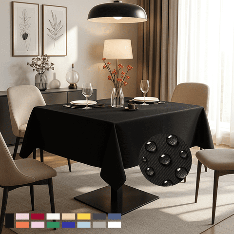 ComfiTime Tablecloth – 54 x 54 Durable Polyester Fabric Table Cover Cloth for 2-3 ft Square Table, Spill/Stain-Resistant, Reusable/Washable, Indoor/Outdoor Dining/Party/Wedding/Banquet, Black