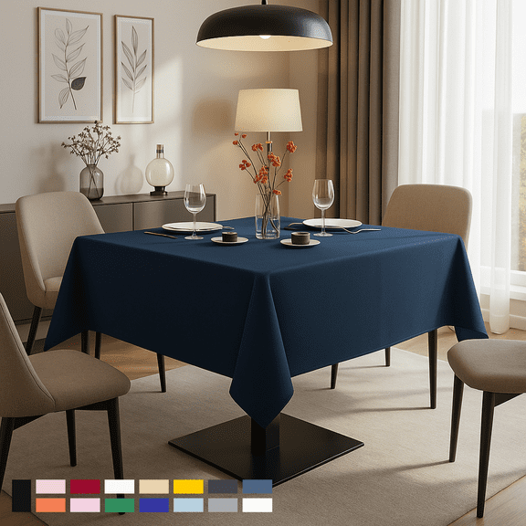 ComfiTime Tablecloth – 54 x 54 Durable Polyester Fabric Table Cover Cloth for 2-3 ft Square Table, Spill/Stain-Resistant, Reusable/Washable, Indoor/Outdoor Dining/Party/Wedding/Banquet, Navy