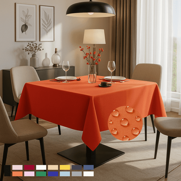 ComfiTime Tablecloth – 54 x 54 Durable Polyester Fabric Table Cover Cloth for 2-3 ft Square Table, Spill/Stain-Resistant, Reusable/Washable, Indoor/Outdoor Dining/Party/Wedding/Banquet, Orange