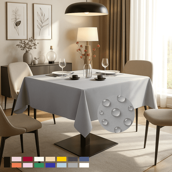 ComfiTime Tablecloth – 54 x 54 Durable Polyester Fabric Table Cover Cloth for 2-3 ft Square Table, Spill/Stain-Resistant, Reusable/Washable, Indoor/Outdoor Dining/Party/Wedding/Banquet, Gray