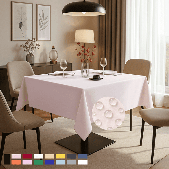 ComfiTime Tablecloth – 54 x 54 Durable Polyester Fabric Table Cover Cloth for 2-3 ft Square Table, Spill/Stain-Resistant, Reusable/Washable, Indoor/Outdoor Dining/Party/Wedding/Banquet, Pink