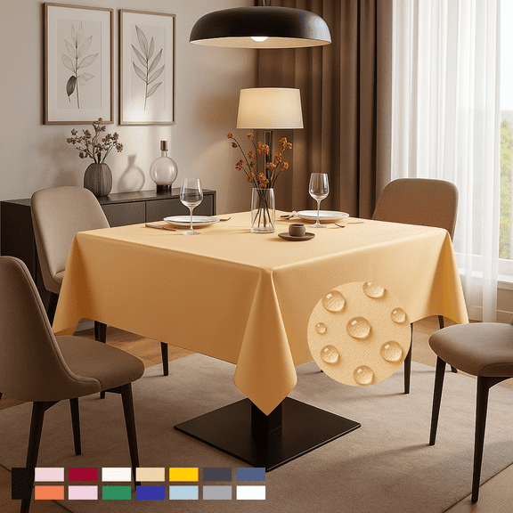ComfiTime Tablecloth – 54 x 54 Durable Polyester Fabric Table Cover Cloth for 2-3 ft Square Table, Spill/Stain-Resistant, Reusable/Washable, Indoor/Outdoor Dining/Party/Wedding/Banquet, Gold