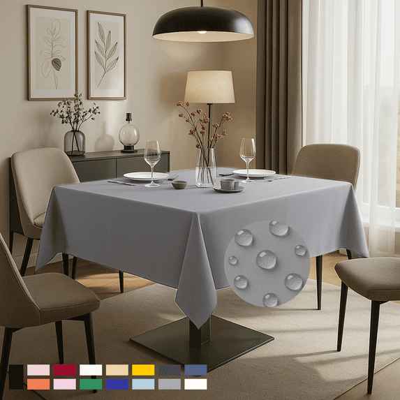 ComfiTime Tablecloth – 54 x 54 Durable Polyester Fabric Table Cover Cloth for 2-3 ft Square Table, Spill/Stain-Resistant, Reusable/Washable, Indoor/Outdoor Dining/Party/Wedding/Banquet, Gray