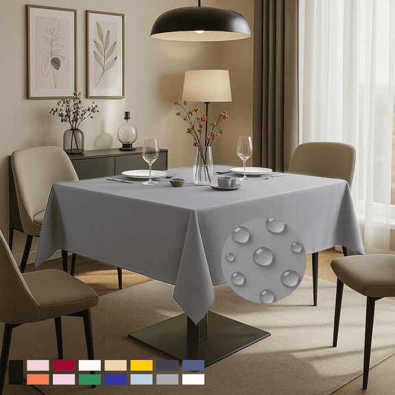 ComfiTime Tablecloth – 54 x 54 Durable Polyester Fabric Table Cover Cloth for 2-3 ft Square Table, Spill/Stain-Resistant, Reusable/Washable, Indoor/Outdoor Dining/Party/Wedding/Banquet, Gray