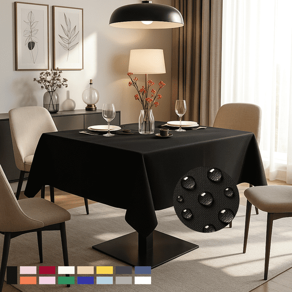 ComfiTime Tablecloth – 60 x 60 Durable Polyester Fabric Table Cover Cloth for 3-4 ft Square Table, Spill/Stain-Resistant, Reusable/Washable, Indoor/Outdoor Dining/Party/Wedding/Banquet, Black