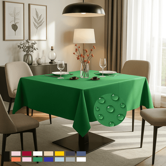 ComfiTime Tablecloth – 60 x 60 Durable Polyester Fabric Table Cover Cloth for 3-4 ft Square Table, Spill/Stain-Resistant, Reusable/Washable, Indoor/Outdoor Dining/Party/Wedding/Banquet, Green