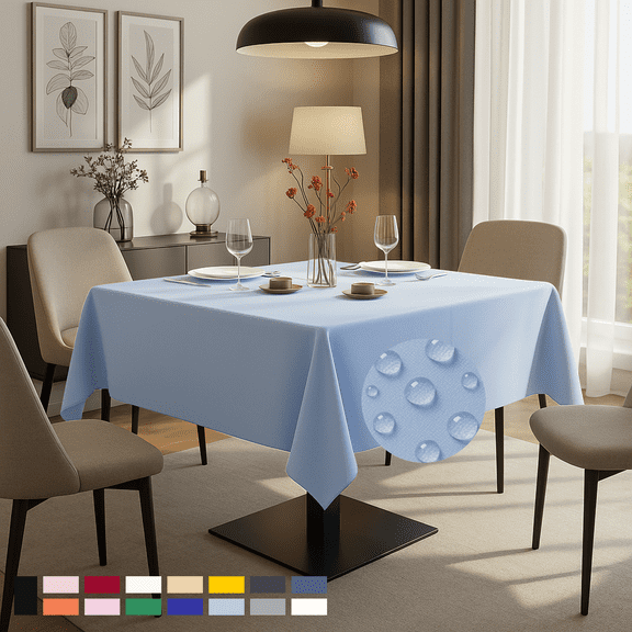 ComfiTime Tablecloth – 60 x 60 Durable Polyester Fabric Table Cover Cloth for 3-4 ft Square Table, Spill/Stain-Resistant, Reusable/Washable, Indoor/Outdoor Dining/Party/Wedding/Banquet, Blue