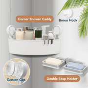 ComfiTime Suction Cup Corner Shower Caddy & Double Soap Holder Set – No-Drill, No-Adhesive, Durable Bathroom Shelf Organizer, Removable Plastic Bathtub Caddy, Inside Shower Storage Rack, Holds 22 lbs