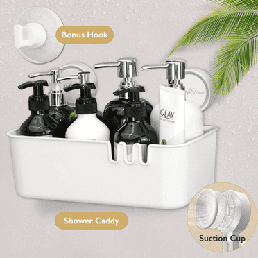 ComfiTime Suction Cup Shower Caddy – No-Drill, No-Adhesive, Durable Bathroom Shelf Organizer, Removable Plastic Bathtub Caddy, Inside Shower Storage Rack, Holds Up to 22 lbs, White