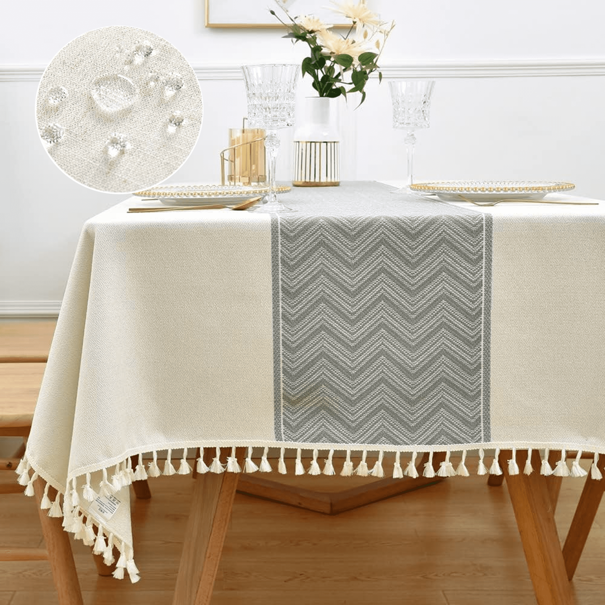 ComfiTime Table Cloth – Fitted Table Cover for 6 Foot, 8 Foot and other  Size Rectangle or Round Tables, Faux Linen/Burlap Tablecloth for Parties w/  Tassel \u0026 Embroidery, 55*70, Ivory - Walmart Business Supplies, image size:2000x2000