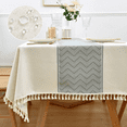 thumbnail image 1 of ComfiTime Table Cloth – Fitted Table Cover for 6 Foot, 8 Foot and other Size Rectangle or Round Tables, Faux Linen/Burlap Tablecloth for Parties w/ Tassel & Embroidery, 55*102, Ivory, 1 of 8