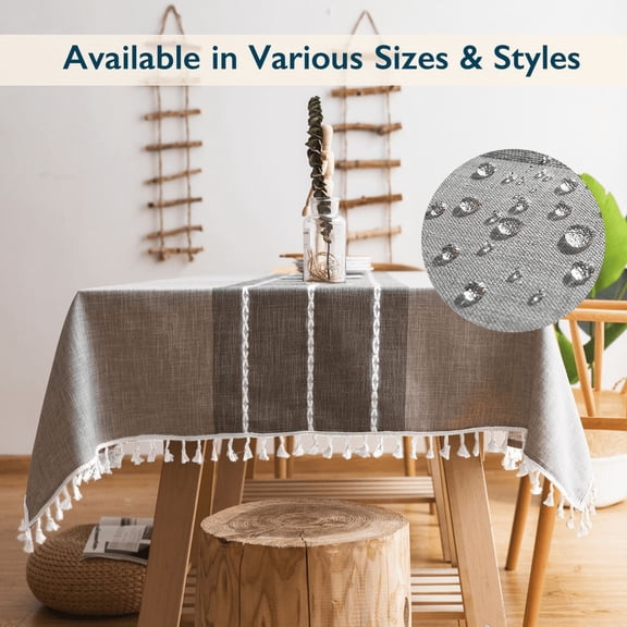 ComfiTime Table Cloth – Fitted Table Cover for 6 Foot, 8 Foot and other Size Rectangle or Round Tables, Faux Linen/Burlap Tablecloth for Parties w/ Tassel & Embroidery, 55 x 102, Gray