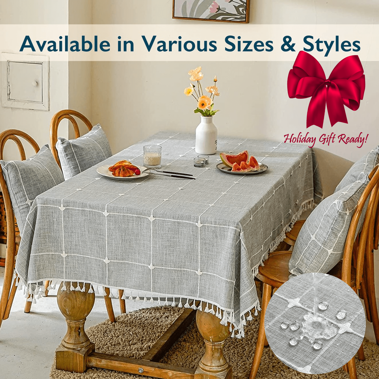 ComfiTime Waterproof Table Cloth – Fitted for 6ft, 8ft Tables, Faux Linen,  55x102, Gray - Walmart.com, image size:1500x1500