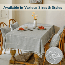 ComfiTime Table Cloth – Fitted Table Cover for 6 Foot, 8 Foot and other Size Rectangle or Round Tables, Faux Linen/Burlap Tablecloth for Parties w/ Tassel & Embroidery, 55 x 70, Gray