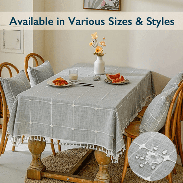 ComfiTime Table Cloth – Fitted Table Cover for 6 Foot, 8 Foot and other Size Rectangle or Round Tables, Faux Linen/Burlap Tablecloth for Parties w/ Tassel & Embroidery, 55 x 70, Gray