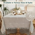 thumbnail image 1 of ComfiTime Table Cloth – Fitted Table Cover for 6 Foot, 8 Foot and other Size Rectangle or Round Tables, Faux Linen/Burlap Tablecloth for Parties w/ Tassel & Embroidery, 55 x 86, Beige, 1 of 10