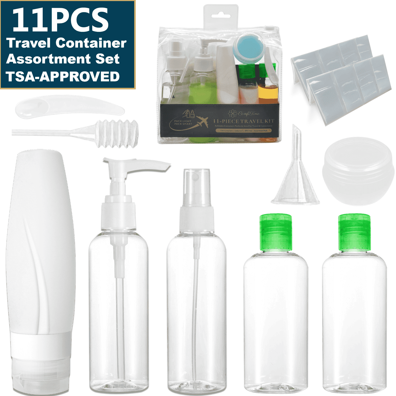 ComfiTime 11-PCS TSA-Approved Travel Bottles Kit, Leakproof ...