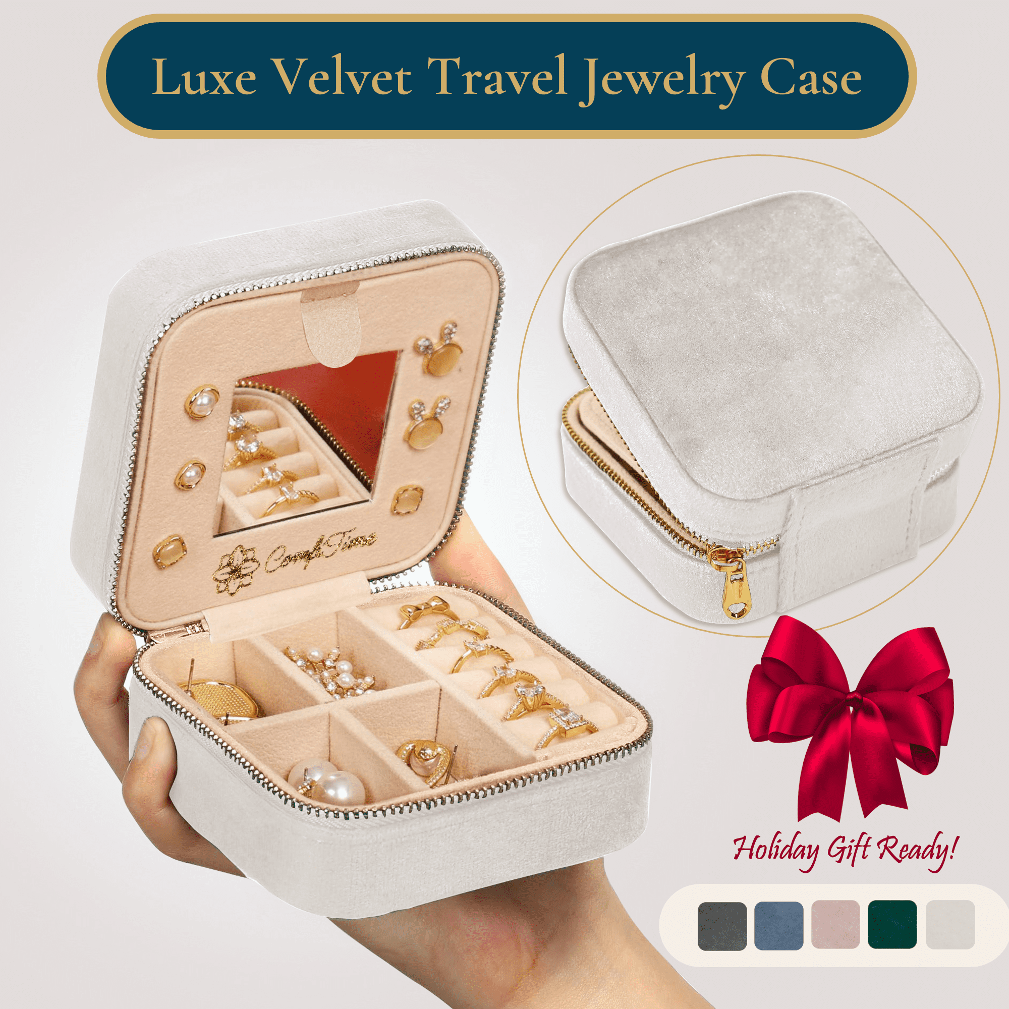 TAIMY Travel Jewelry Case - Small Plush Velvet Organizer For Rings, Earrings, Necklaces (Black, 3.9x3.9x2 Inch)