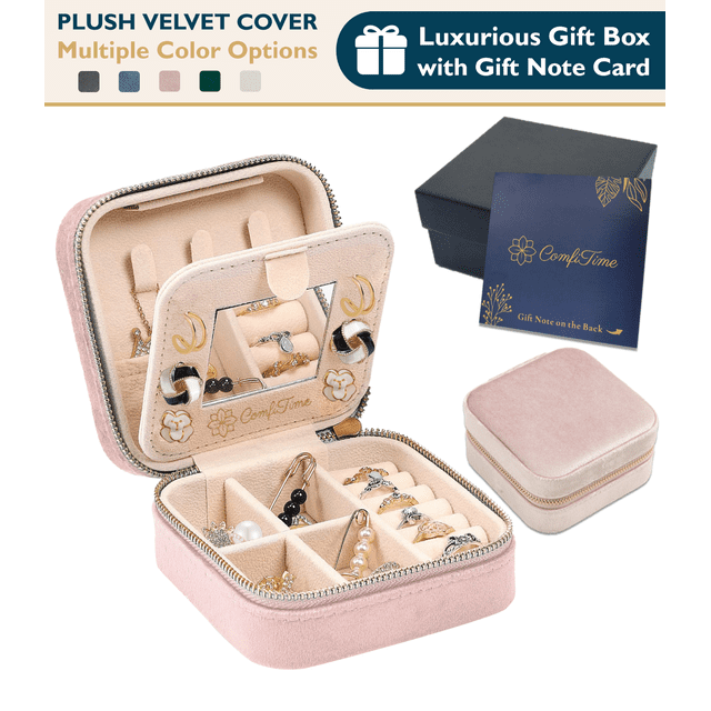 ComfiTime Travel Jewelry Case with Mirror Plush Velvet Jewelry