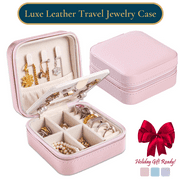 Travel Jewelry Case with Mirror – PU Leather Jewelry Box Organizer for Men & Women, Small Jewelry Storage Box for Earrings, Bracelets & Watch, Jewlery Holder W/