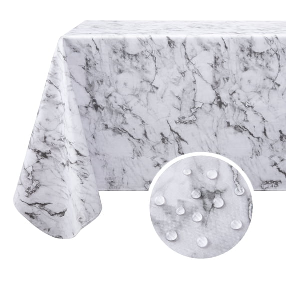 ComfiTime Vinyl Tablecloth - 52 x 70 Wipeable Plastic Table Cover, Flannel-Backed, Waterproof, Easy-Clean, Gray Marble