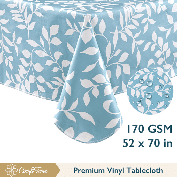ComfiTime Vinyl Tablecloth - 52 x 70 Wipeable Plastic Table Cover, Flannel-Backed, Waterproof, Easy-Clean, Leafy Vines