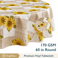 thumbnail image 1 of ComfiTime Vinyl Tablecloth - 60 Round Wipeable Plastic Table Cover, Flannel-Backed, Waterproof, Easy-Clean, Sunflower, 1 of 10