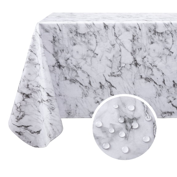 ComfiTime Vinyl Tablecloth - 60 x 84 Wipeable Plastic Table Cover, Flannel-Backed, Waterproof, Easy-Clean, Gray Marble
