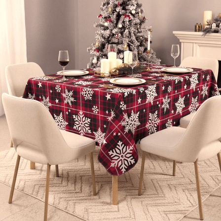ComfiTime Christmas Vinyl Tablecloth – 60 x 84 Waterproof Table Cover with Flannel Backing for 4-8 ft Square Table, Spillproof, Wipe Clean, Non-Slip, Indoor/Outdoor Use for Dining/Party/Picnic