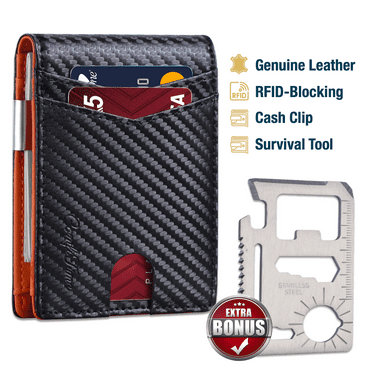 ComfiTime Wallet for Men Slim, RFID Blocking Men's Wallet W/ Money Clip, Genuine Leather Front Pocket Wallet for Men & Women, Small Travel Wallet W/ ID Window, 11 Credit Card Slots & Gift Box,Black