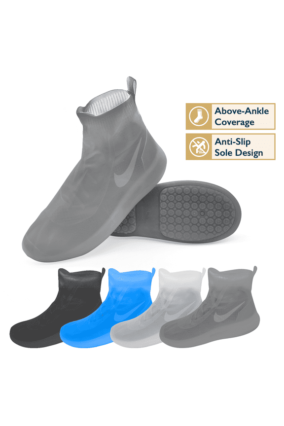 Waterproof Shoe Covers – Anti-Slip Outsole Design, Above-Ankle Coverage, Shoe Covers for Rain, Durable TPE Rubber, Reusable Shoe Protectors Covers for Men, Women and Kids, Indoor/Outdoor Use