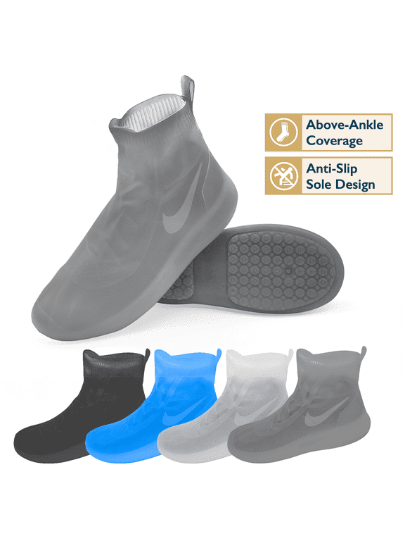 Waterproof Shoe Covers – Anti-Slip Outsole Design, Above-Ankle Coverage, Shoe Covers for Rain, Durable TPE Rubber, Reusable Shoe Protectors Covers for Men, Women and Kids, Indoor/Outdoor Use