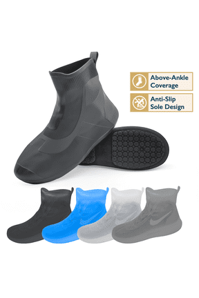 Waterproof Shoe Covers – Anti-Slip Outsole Design, Above-Ankle Coverage, Shoe Covers for Rain, Durable TPE Rubber, Reusable Shoe Protectors Covers for Men, Women and Kids, Indoor/Outdoor Use
