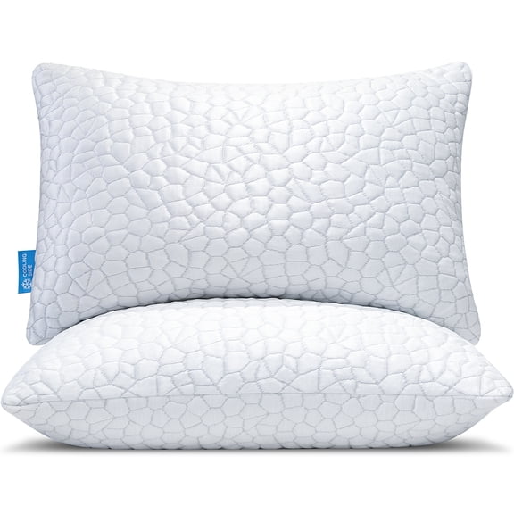 Shredded Memory Foam Pillows for Sleeping, Bed Pillows Queen Size Set of 2 Pack Adjustable for Side and Back Sleeper with Washable Removable Cover