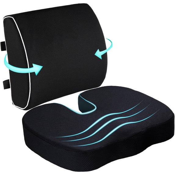 Comficlouds Seat Cushion & Lumbar Support Pillow for Office Chair,Orthopedic Car Seat Cushion Memory Foam Back Support, Black