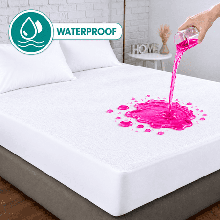 Full Size Waterproof Mattress Protector, Cooling Deep-Pocket Mattress Pad, Fits up to 14", Breathable & Noiseless, White