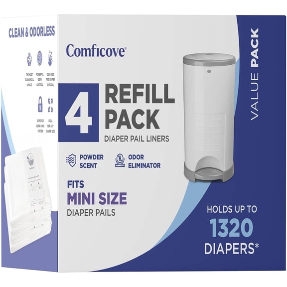 Comficove Refills Compatible with DEKOR MINI Diaper Pails | 4 Pack | Extra Thick Diaper Pail Refill Liners | Fresh Scent | Easy to Replace and Dispose of Diaper Bag | Odorless Baby Diapers Disposal