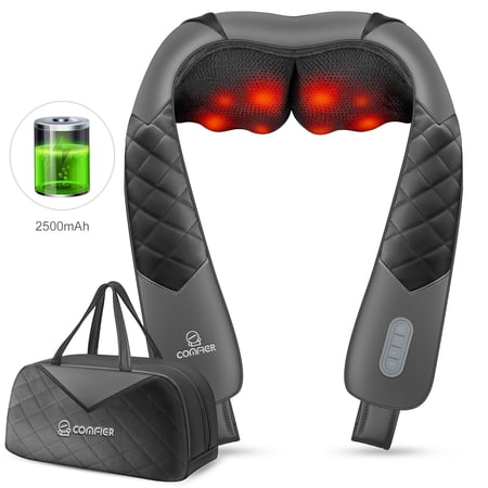 Cordless Back Neck Massager with Heat, Comfier 4D Shiatsu Shoulder Massage Pillow with Portable Bag
