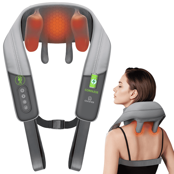Comfier Cordless Neck Massager with Heat, Deep Kneading Heated Back Shoulder Massager, Mother's Day Gifts