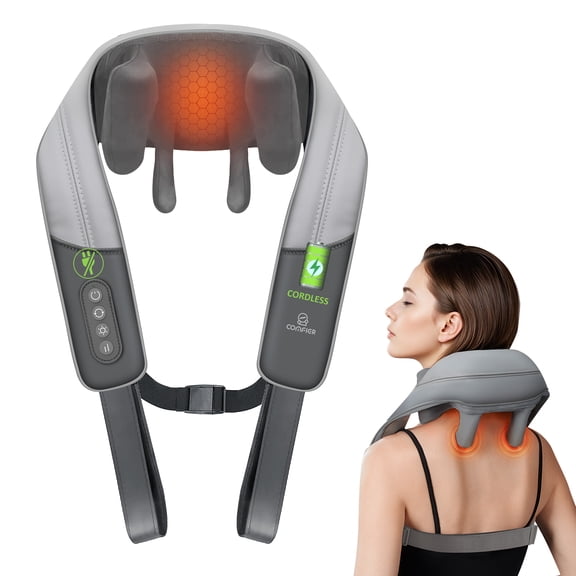 Neck Massager, Cordless 4D Deep Tissue Kneading Massage with Heating Function, Shiatsu Neck and Shoulder Massage Pillow for Neck, Traps, Back and Leg Pain Relief, Gifts for Men or Women